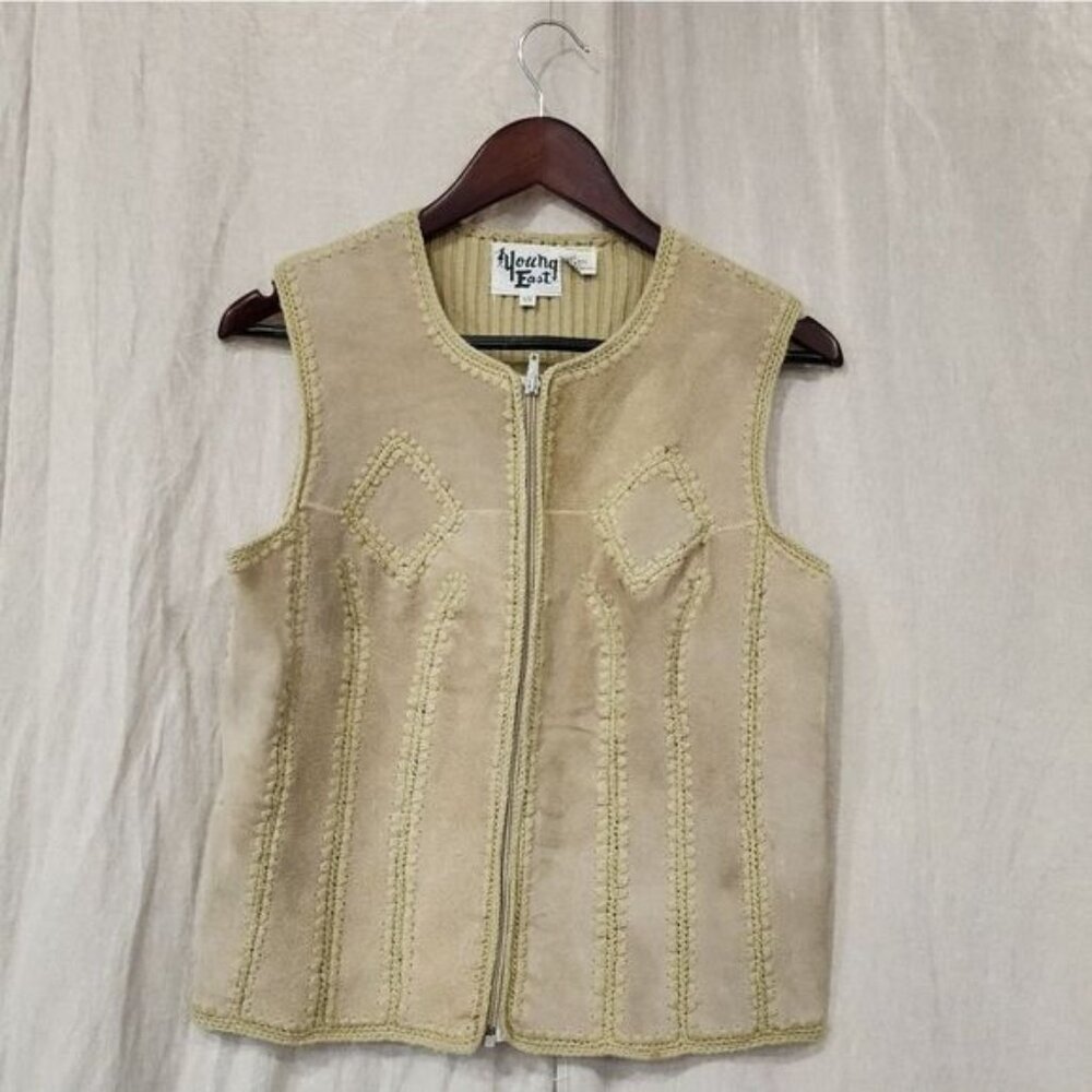 Vintage Young East Leather Patchwork Crochet Vest